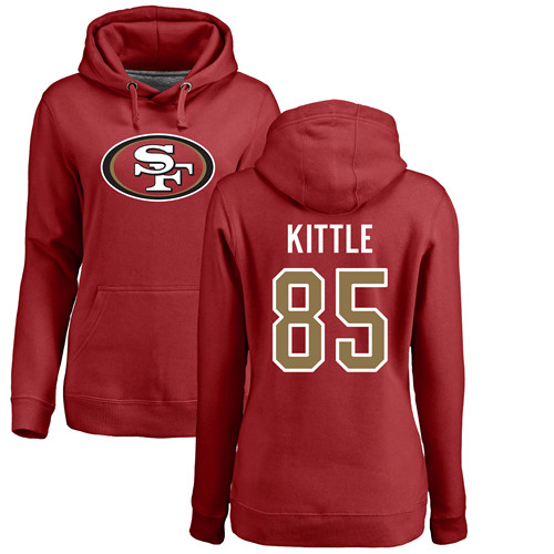 San Francisco 49ers Red Women George Kittle Name and Number Logo 85 Pullover NFL Hoodie Sweatshirts